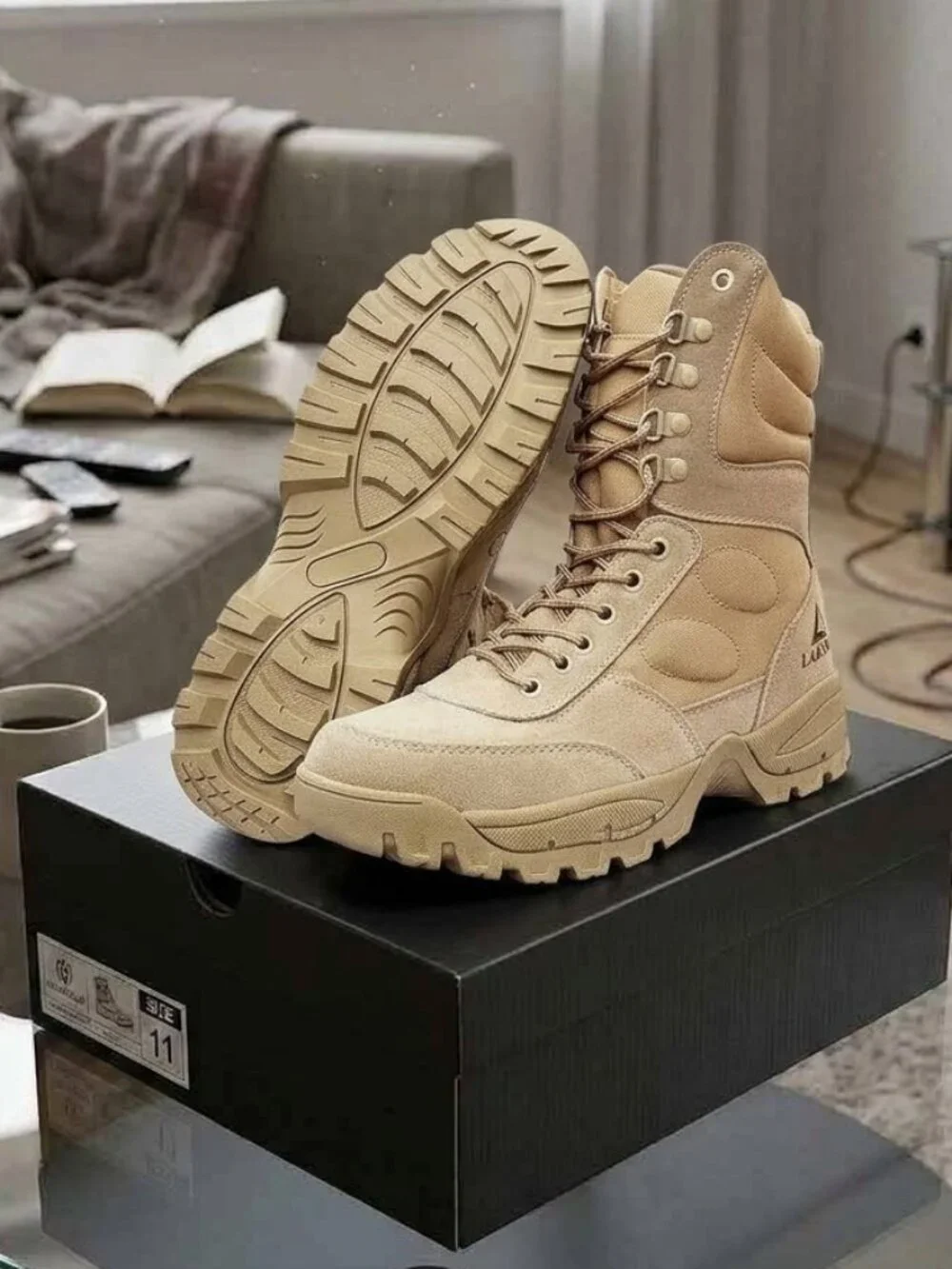 Tactical Military Combat Boots Sand Beige Leather Hiking Trail Desert Army Boot